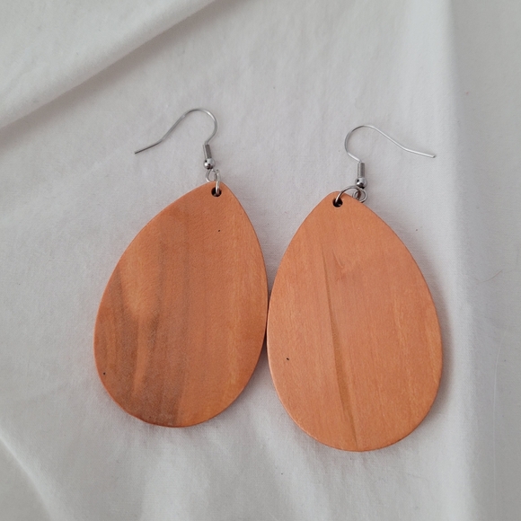 Wooden Teardrop Earrings - Picture 2 of 2